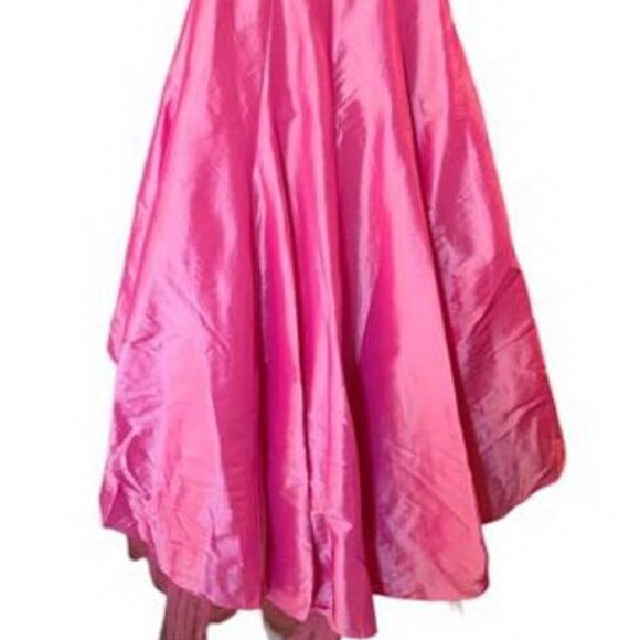 May Queen Hot Pink Strapless Taffeta Lame Beaded Dress With Wrap - Picture 4 of 5